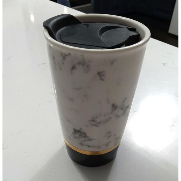 Stressed blessed and Coffee obsessed lidded mug cup marble design gold glam - Picture 2 of 5